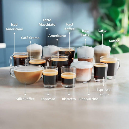 Wählen Sie eines von 20 köstlichen Kaffeerezepten auf dem LatteGo 5500.